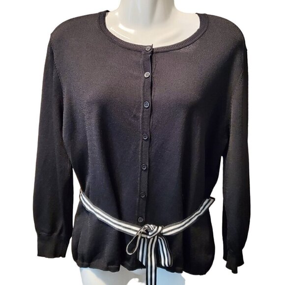 NINE & CO BLACK BELTED CARDIGAN SZ LARGE - Picture 1 of 13